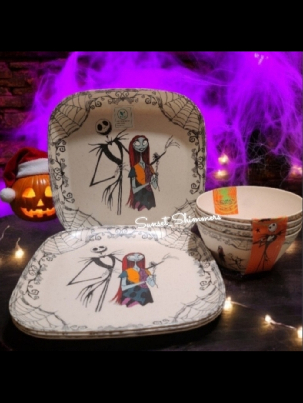8 Disney Nightmare Before Christmas Jack Skellington Sally Melamine Plates Bowl